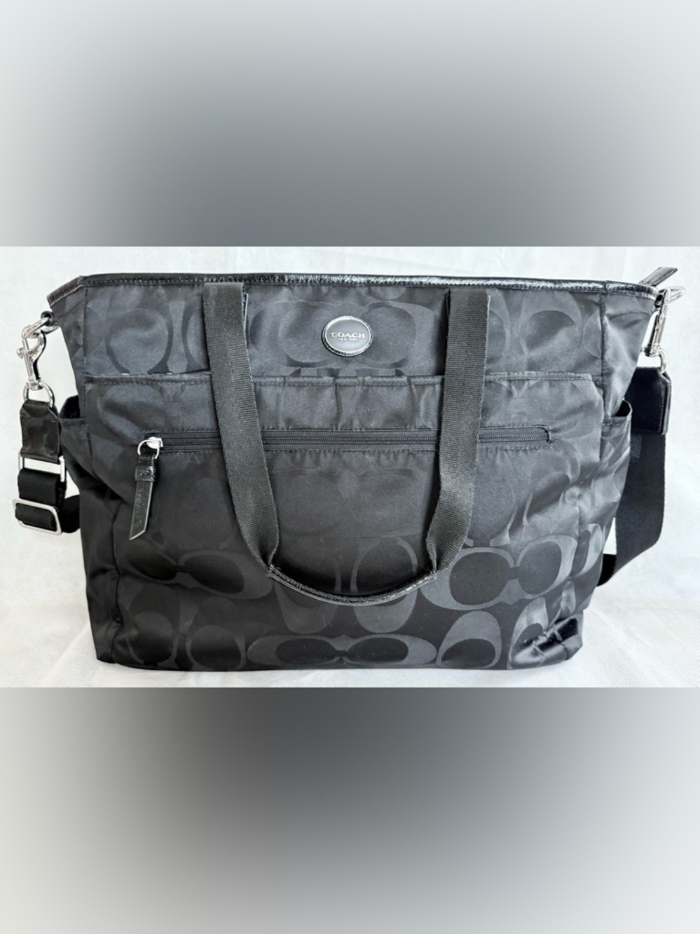 Coach Signature Nylon Multifunction Tote Black Diaper Bag w/Pad Travel Work Bag - Picture 2 of 15